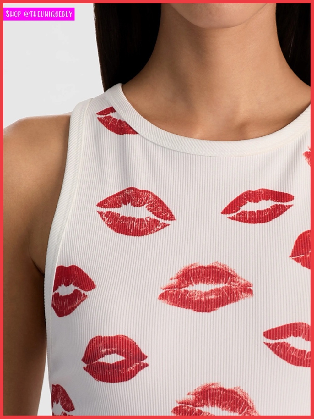 Alice + Olivia Allen White Red Lips Tank Top